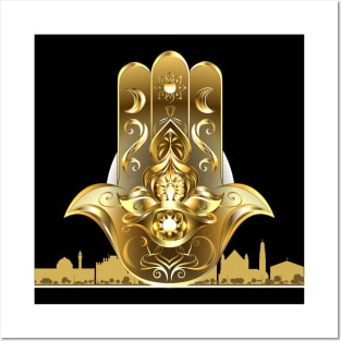 Gold Jerusalem Jewish The Hand of Miriam Hamsa Posters and Art